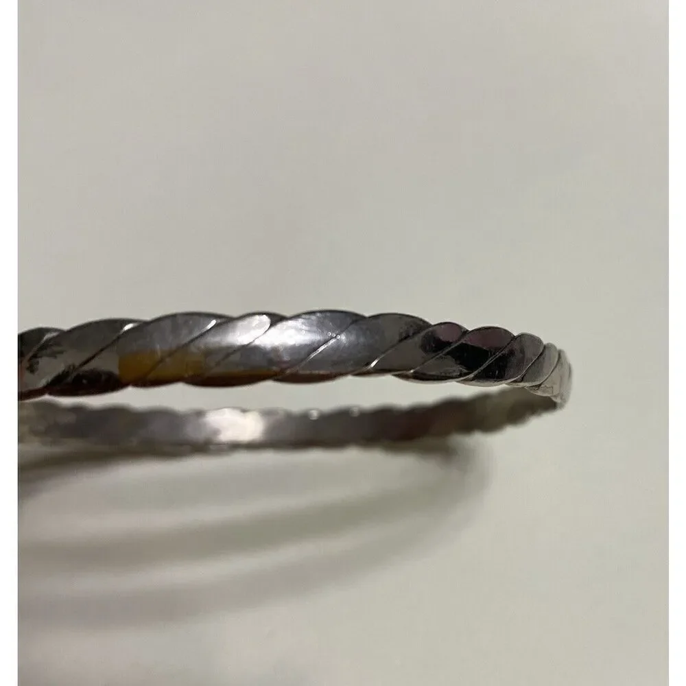 Vintage Laton Signed Twisted Silver Taxco Mexico Bangle Bracelet 2.5”